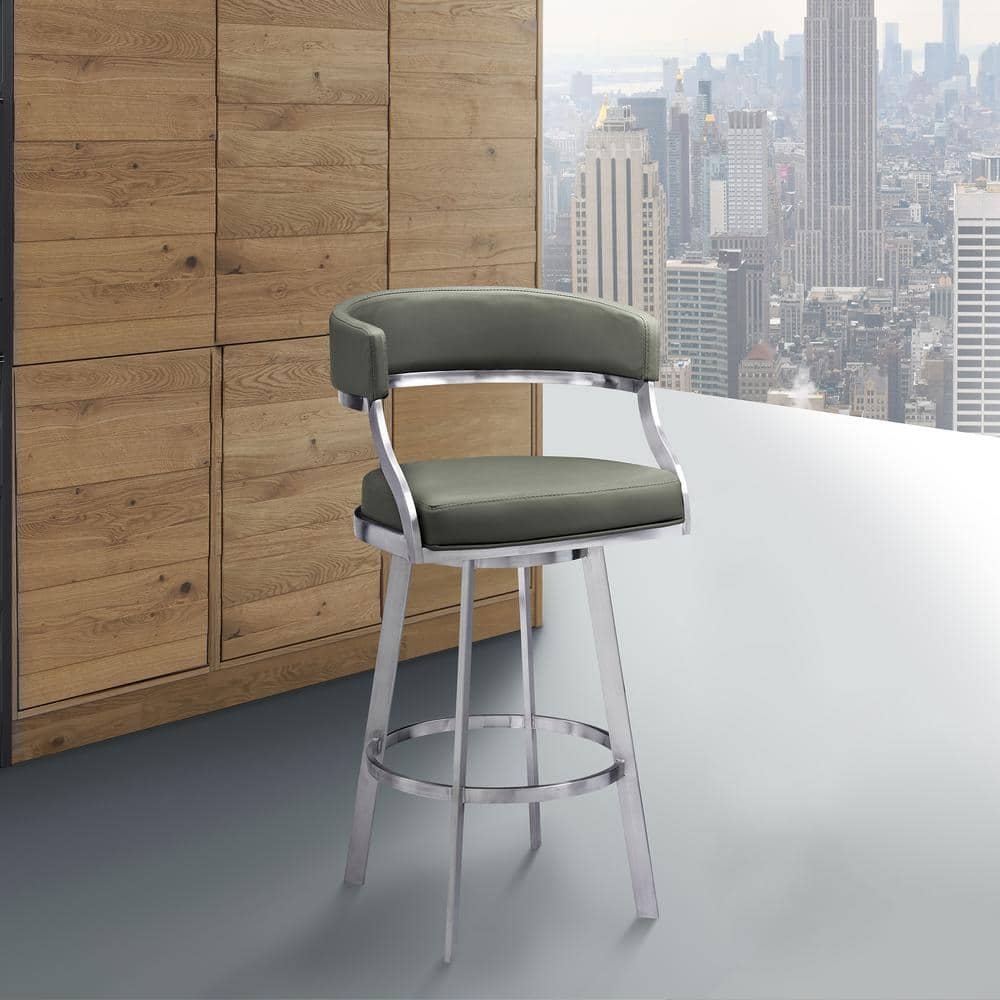 Saturn Contemporary 26 in. Counter Height Bar Stool in Brushed Stainless Steel...