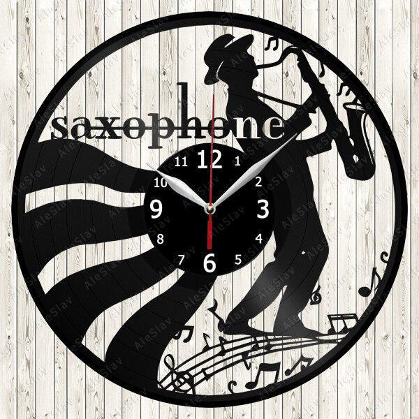 Saxophone Music Vinyl Record Wall Clock Decor Handmade 1784