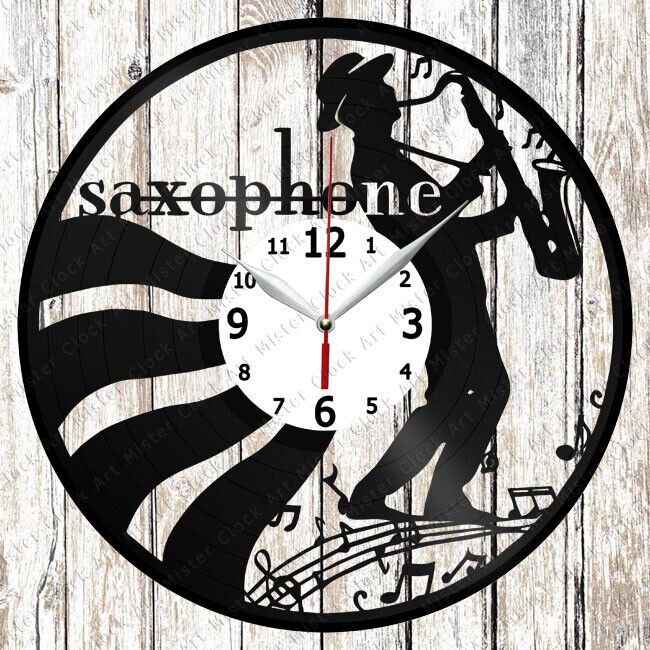 Saxophone Vinyl Wall Clock Made Of Vinyl Record Fan Art Handmade Best Gift 1784