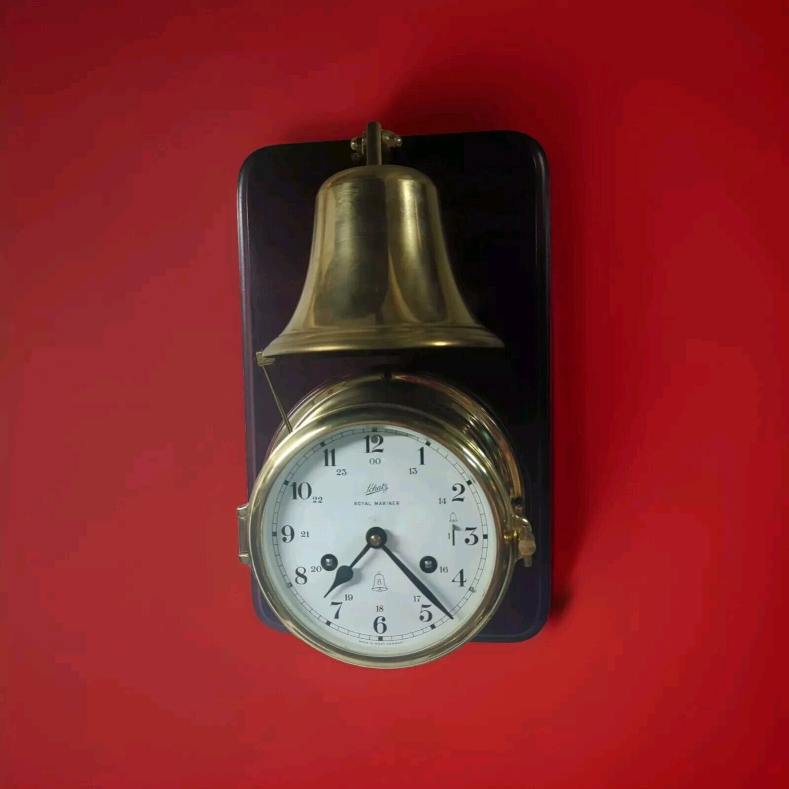 Schatz Royal Marinar External Ship Bell Ships Clock Vintage Rare Tested Working