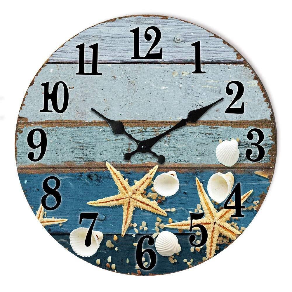 Seashell Wall Clock 12" Silent Non-Ticking Quartz Beach Theme Decor