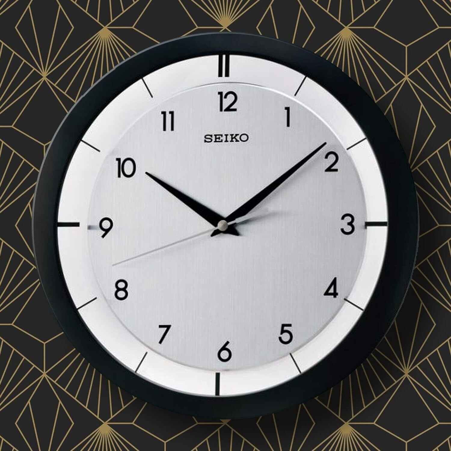 SEIKO 11 Inch St James Brushed Metal Wall Clock, Black