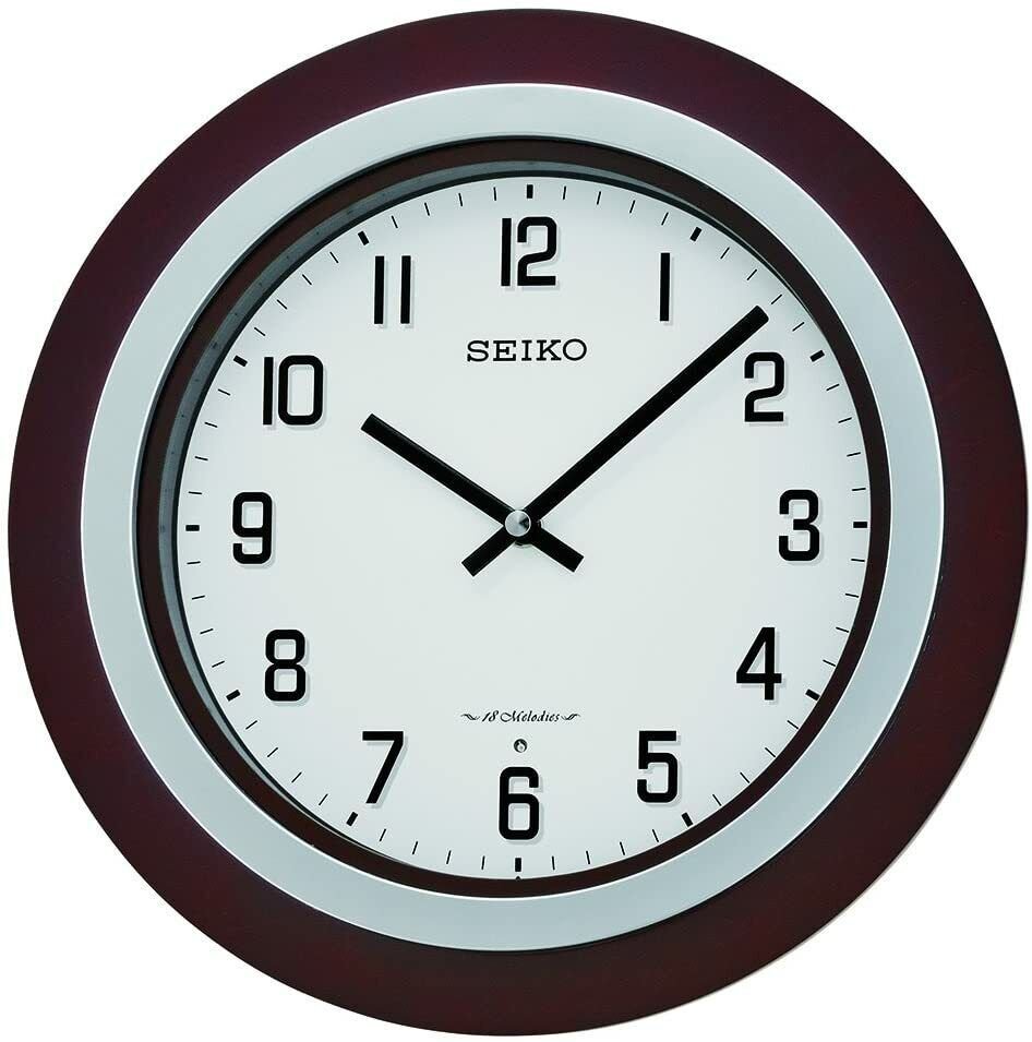 Seiko Easton 15" Walnut / Brushed Nickel Musical Wall Clock QXM547BLH