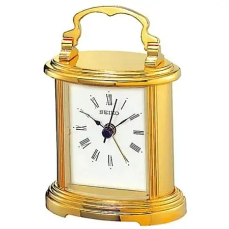 Seiko Golden Carriage Desktop Clock, Beep Alarm, Analog, Quartz, QHE 109 GLH photo