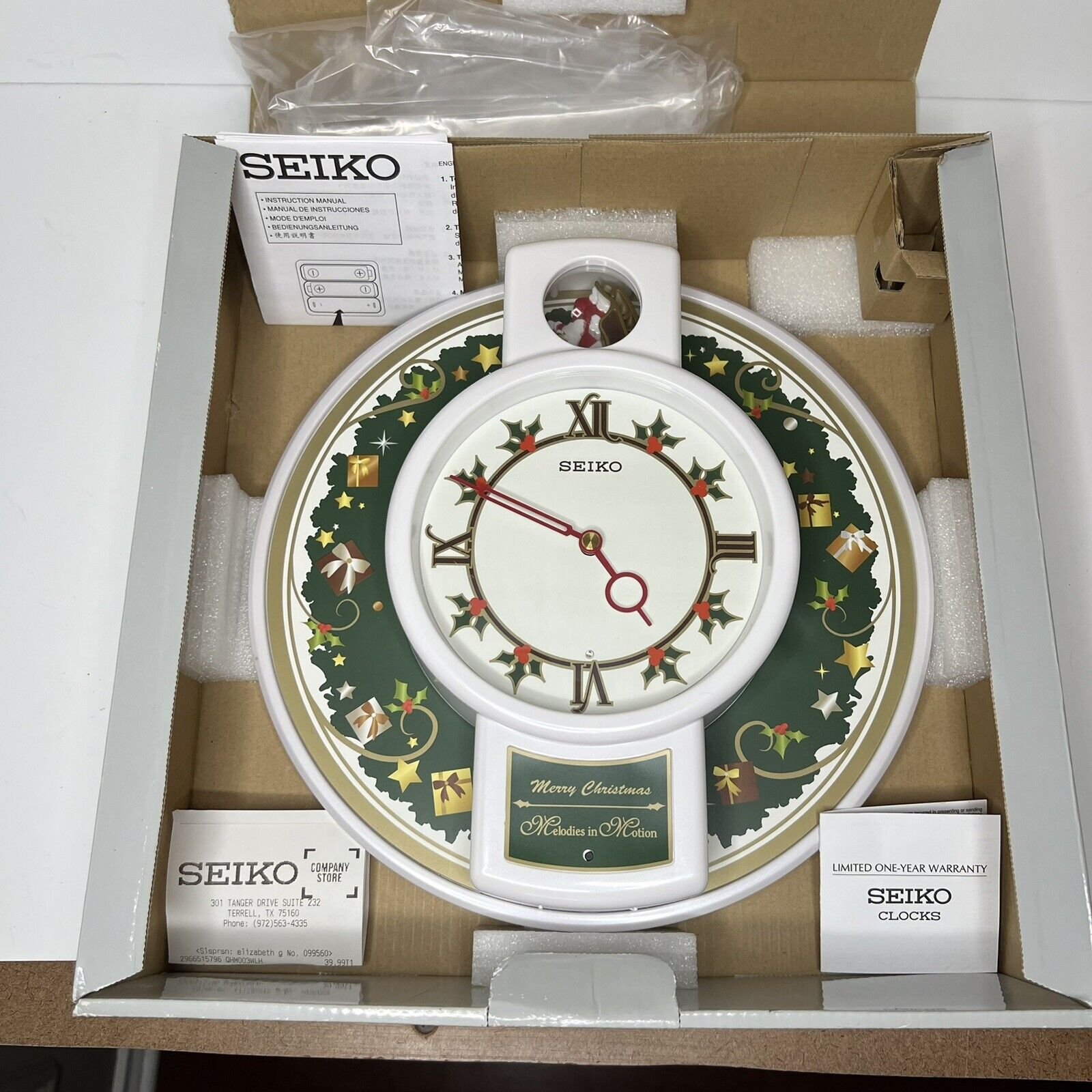 SEIKO Melodies In Motion Musical Santa Claus Christmas Wall Clock QXM003WLH