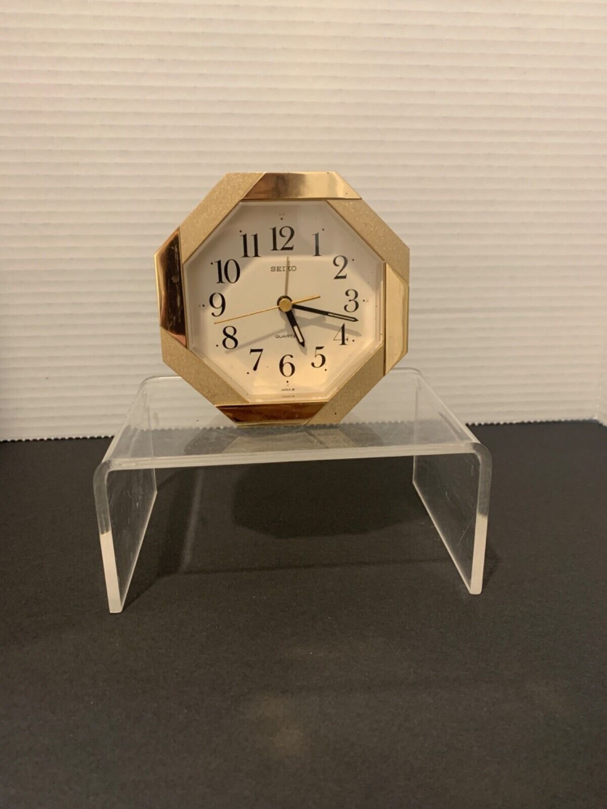 Seiko Quartz Clock, octagon shape, gold tone desk or tabletop size, vintage