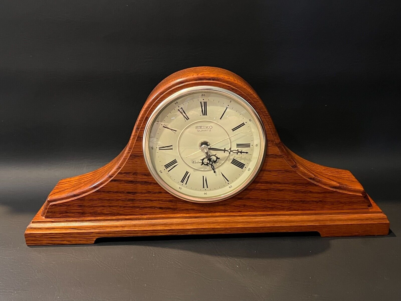 Seiko Quartz Westminster Chime Oak Mantel Desk Clock, 16 1/4" Wide, 7 1/2" High
