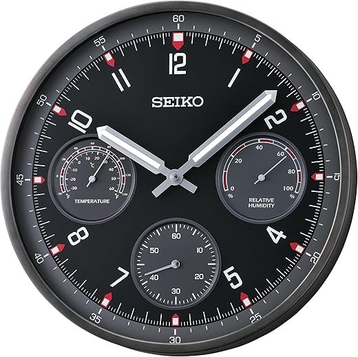 SEIKO Shelby Non Ticking Wall Clock, Black, 13 Inch
