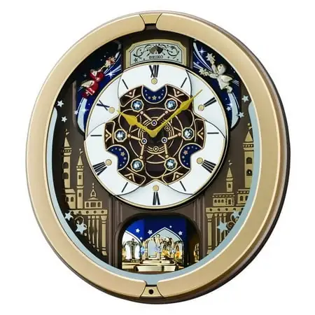 Seiko Skyline and Starry Night Melodies in Motion Musical Round Wall Clock QXM 350 GRH, Analog