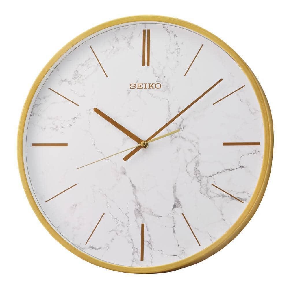 Seiko Wall Clocks 16"Hx16"Wx1.8"D Glam Round Metal W/ Glass Face Quartz Gold