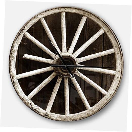 'Sepia Country Wagon Wheel Clock' Oversized Farmhouse Metal Clock Large Wall