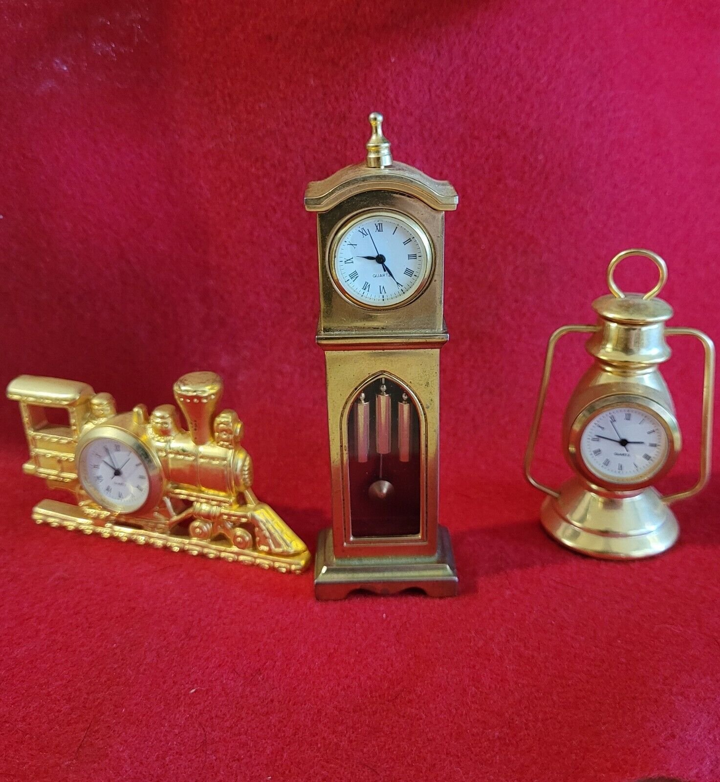 Set Of 3 Miniature Gold Tone Desk Clocks