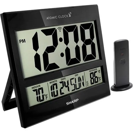 Sharp Atomic Clock Never Needs Setting! Jumbo 3 " Easy to Read Numbers Indoor/Outdoor Temperature Display Sharp Atomic Clock Never Needs Setting! Jumbo 3 Easy to Read Numbers Indoor/Outdoor Temperature