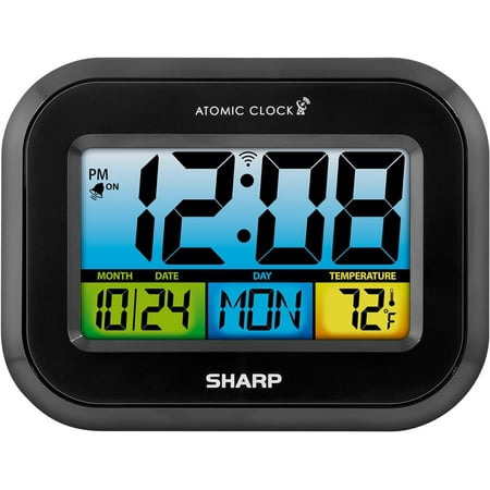 SHARP Atomic Digital Alarm Clock, Battery Operated Self Setting Digital Wall or Desk Clock, Easy to