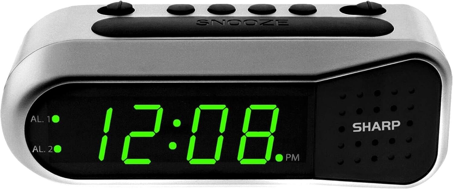 Sharp Electric Digital Dual Alarm Clock Battery Backup LED Large Display Snooze