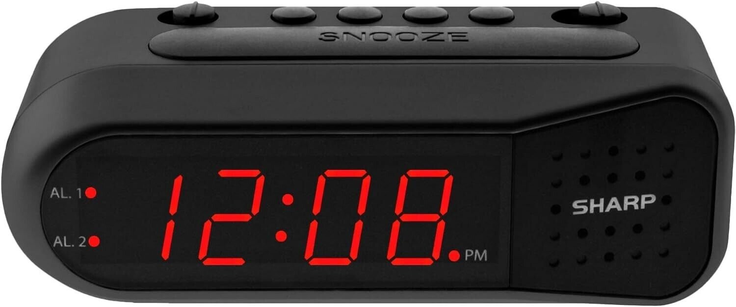 Sharp Electric Digital Dual Alarm Clock Battery Backup Led Large Display Snooze