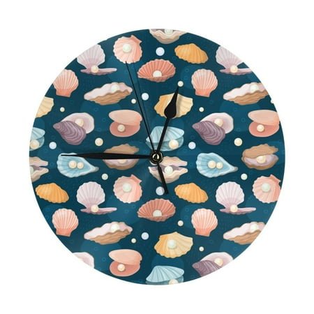 Shells Pearls Wall Clock Silent Non Ticking - 10 Inch Battery Operated Modern Clocks for Living Room Bedroom Kitchen Bathroom Office Classroom, Decorative Clocks
