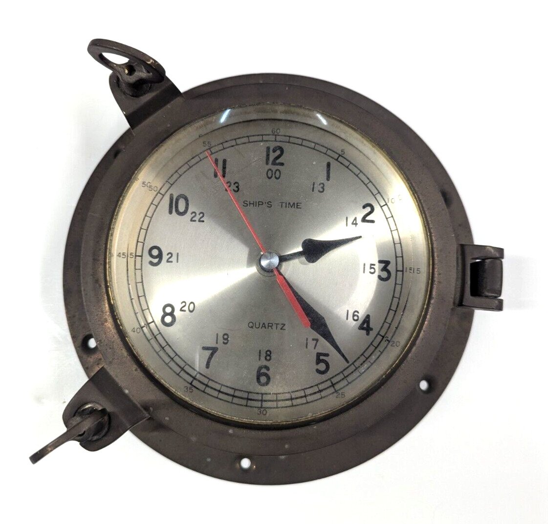 * Ship's Time Brass Wall Clock Porthole Nautical Maritime - Needs New Movement