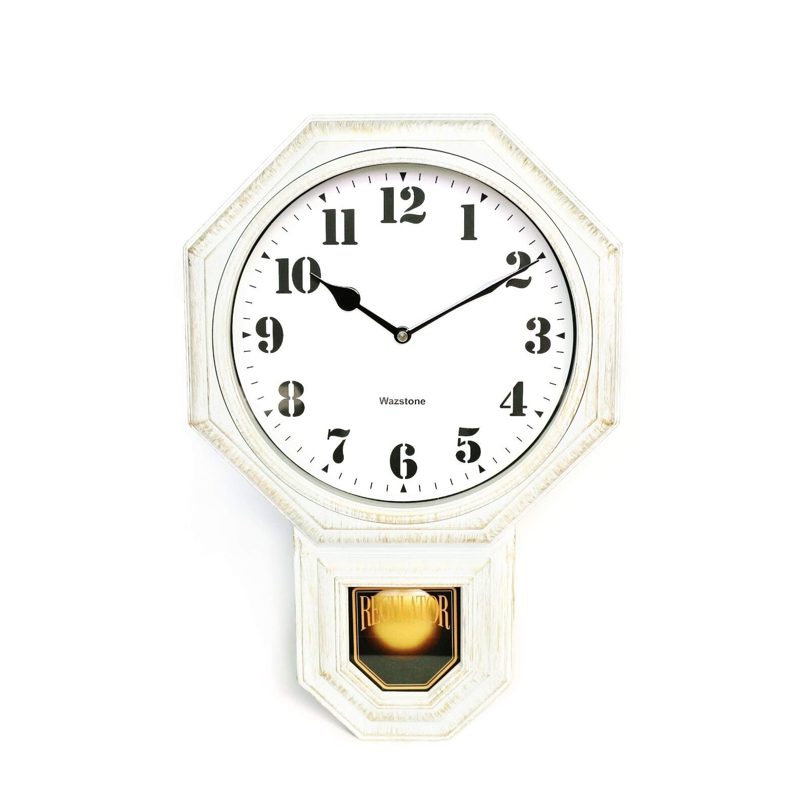 Signature White Antique Mini Pendulum Wall Clock, Simulated Metallic Vintage ...