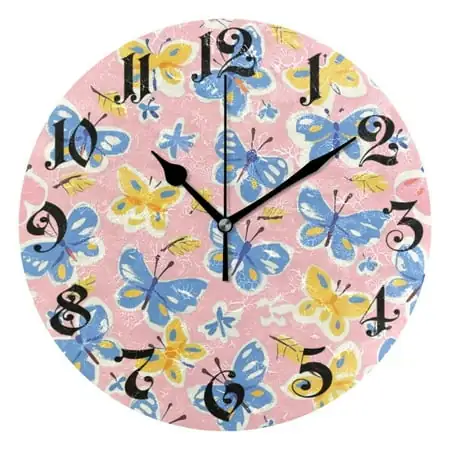 Silent Wall Clock Butterflies on Pink 10 Non Ticking Battery Clock Rustic Retro Home Decorative for