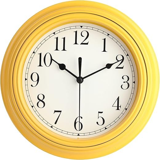 Silent Wall Clock Kitchen 9 Inch Retro Non-Ticking Decorative Bedroom Office Wall Clock -Yellow