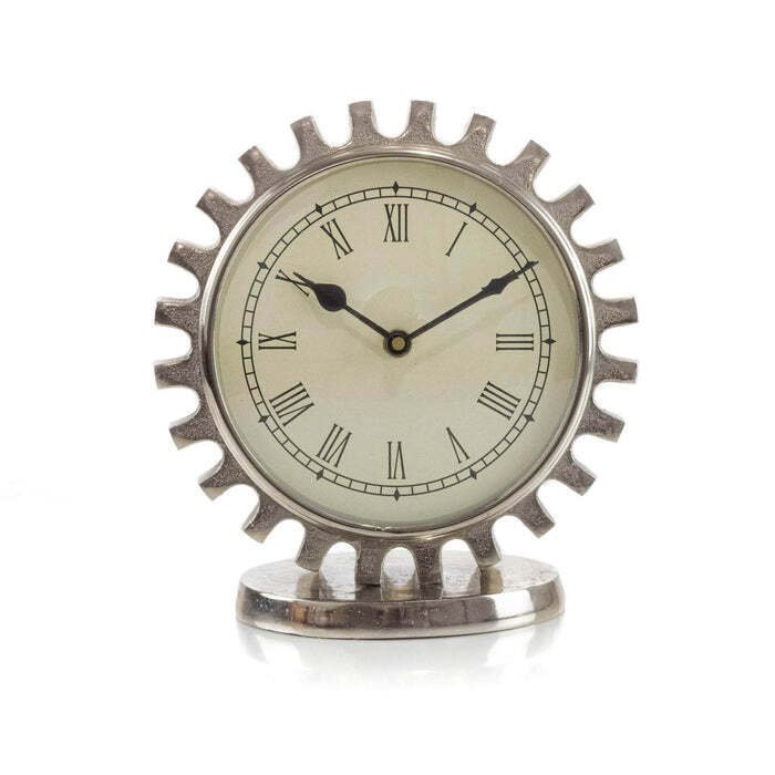 Silver Aluminum Industrial Gear Quartz Movement Table Clock