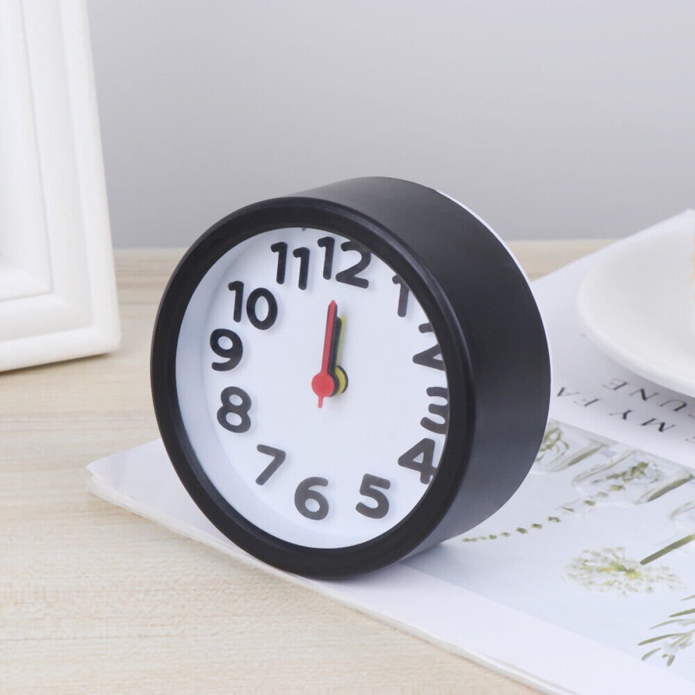 Simple Round Plastic Alarm Clock Small Desktop Clock Luminous Hour and Minute
