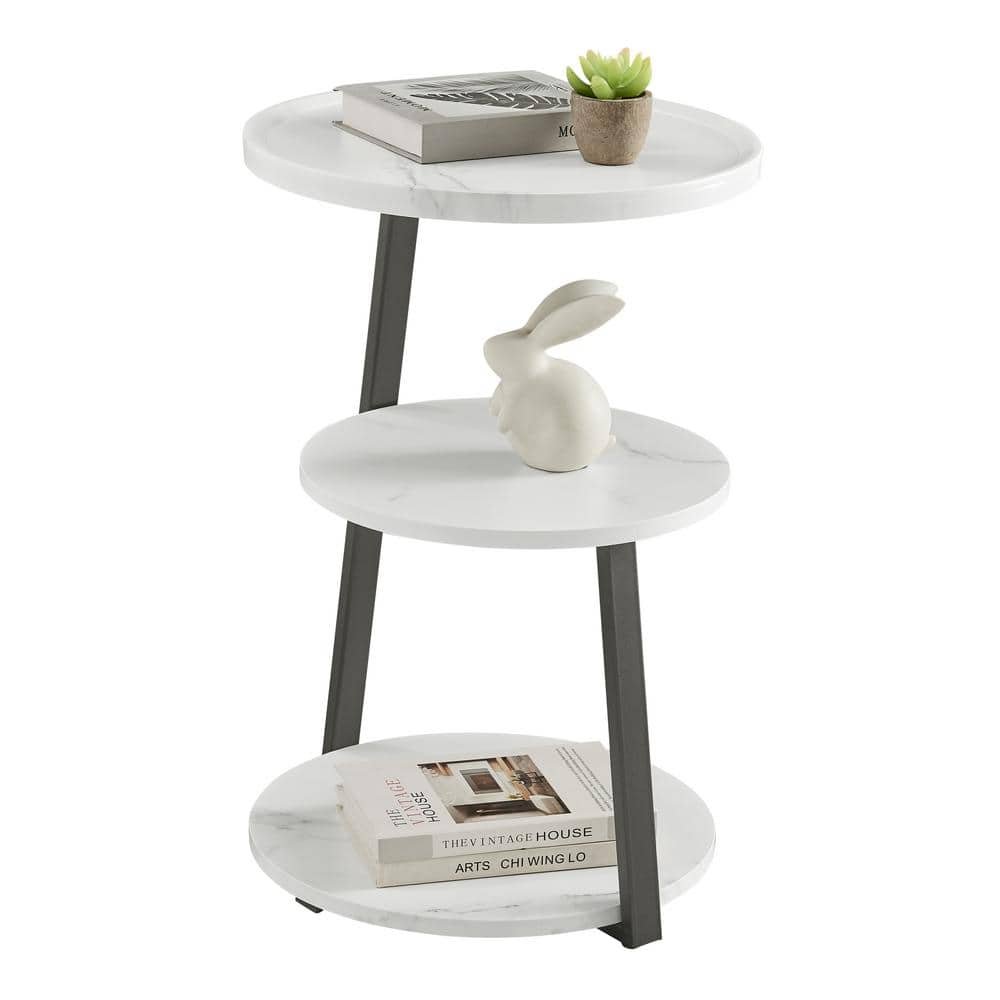 Skylar 15.75 in. MDF 3-Tier Side Table with Raised Lip and Modern...