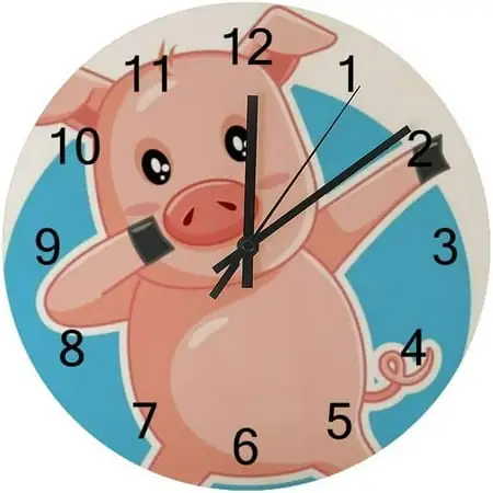 SKYSONIC Silent Wooden Round Wall Clock Funny Dabbing Pig Non Ticking Battery Operated Clocks for Home Office SKYSONIC Silent Wooden Round Wall Clock Funny Dabbing Pig Non Ticking Battery Operated Clocks for