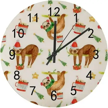 SKYSONIC Silent Wooden Round Wall Clock Funny Sloths Green Christmas Trees Non Ticking Battery Operated SKYSONIC Silent Wooden Round Wall Clock Funny Sloths Green Christmas Trees Non Ticking Battery image