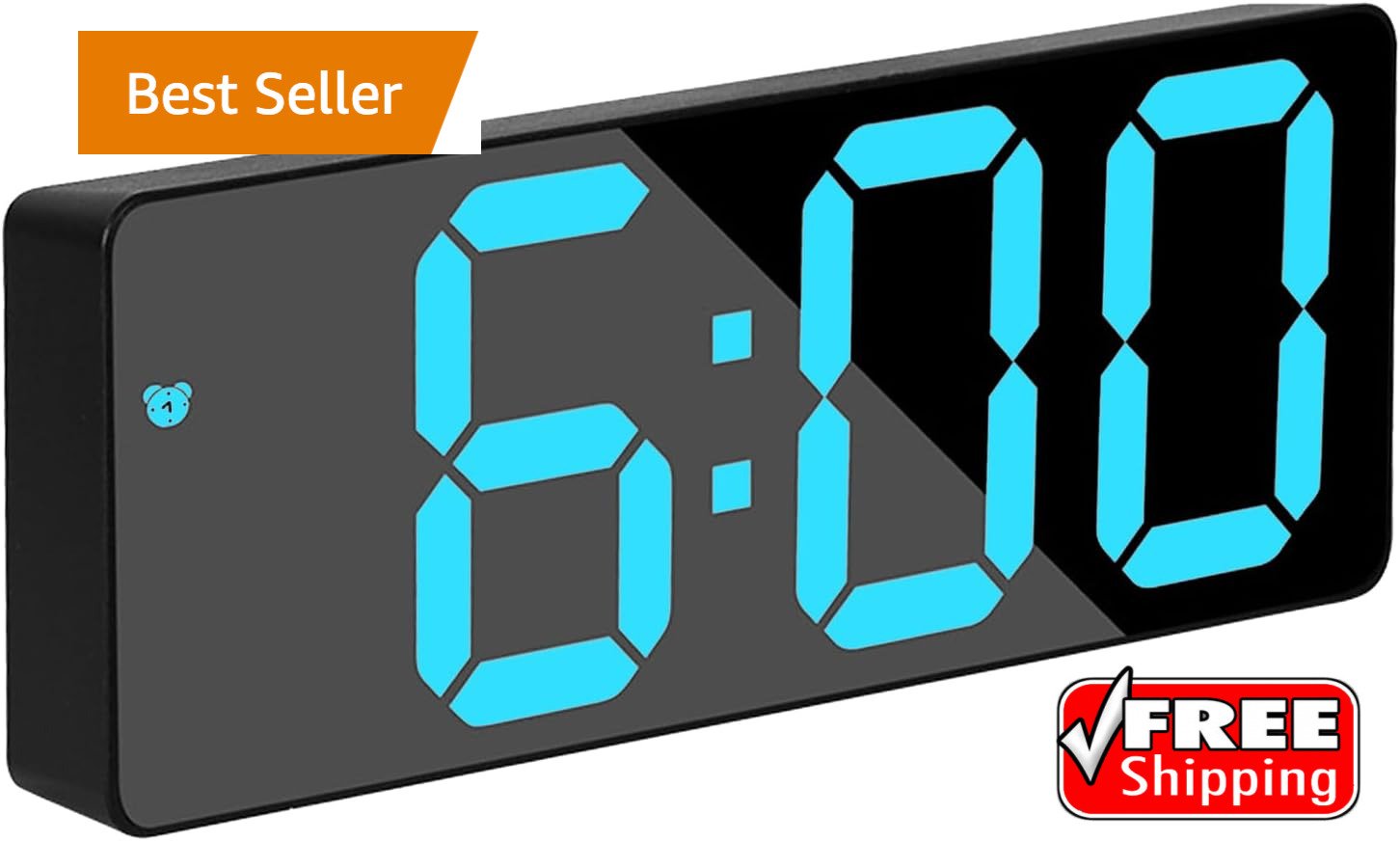 Small Digital Clock, 6.5 Inch LED Display with Light Blue Digits, 3 Levels Brigh