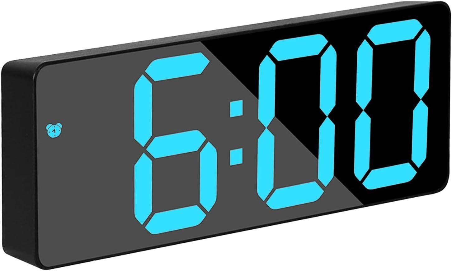 Small Digital Clock, 6.5 Inch LED Display with Light Blue Digits, 3 Levels Brigh