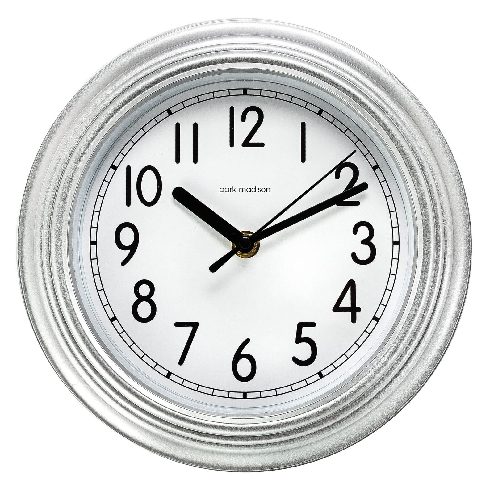 Small Silver Wall Clock Quiet 9 Inch Quality Quartz Battery Operated Round Ea...