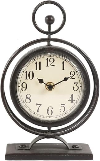 Small Vintage Metal Desk Clock, Decorative Table Clock for Living Room Decor, Silent Mantel Clock Farmhouse Shelf Decor Battery Operated, 9.5 Black