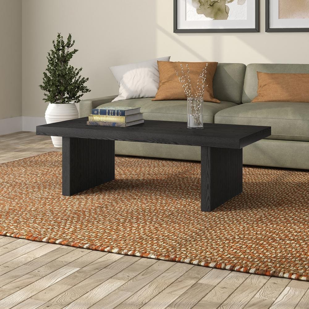 Soren 47.5 in. Black Grain Rectangle MDF Top Coffee Table