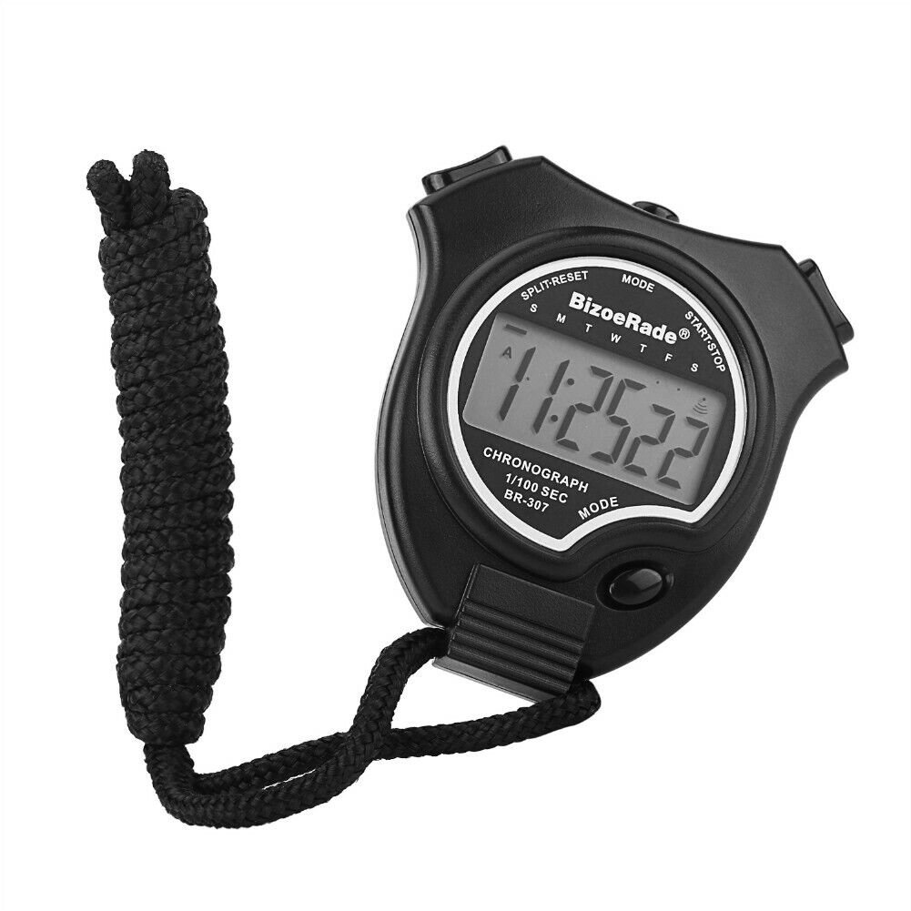 Sports Digital Stopwatch, Large Display, 1/100 Seconds Accuracy, Date and Alarm