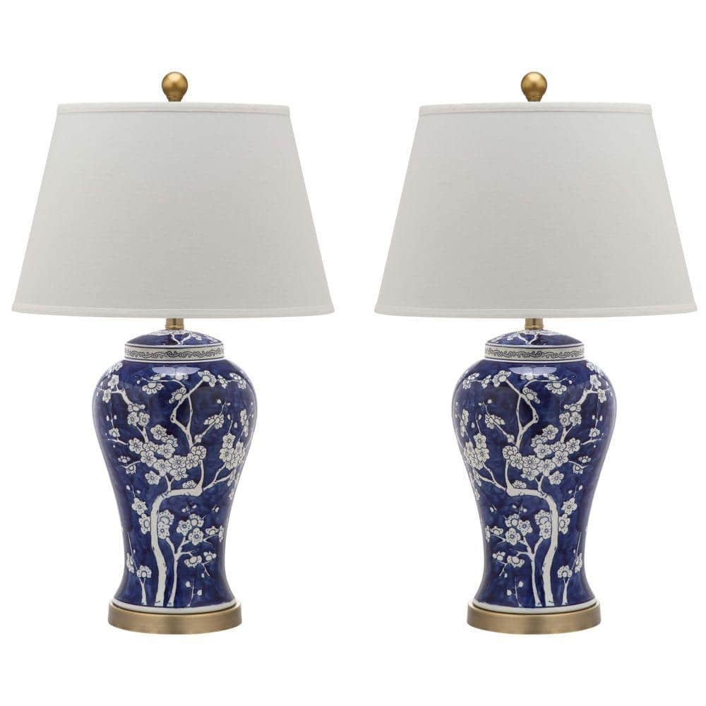 Spring Blossom 29 in. Blue Multi Floral Ceramic Urn Table Lamp with...
