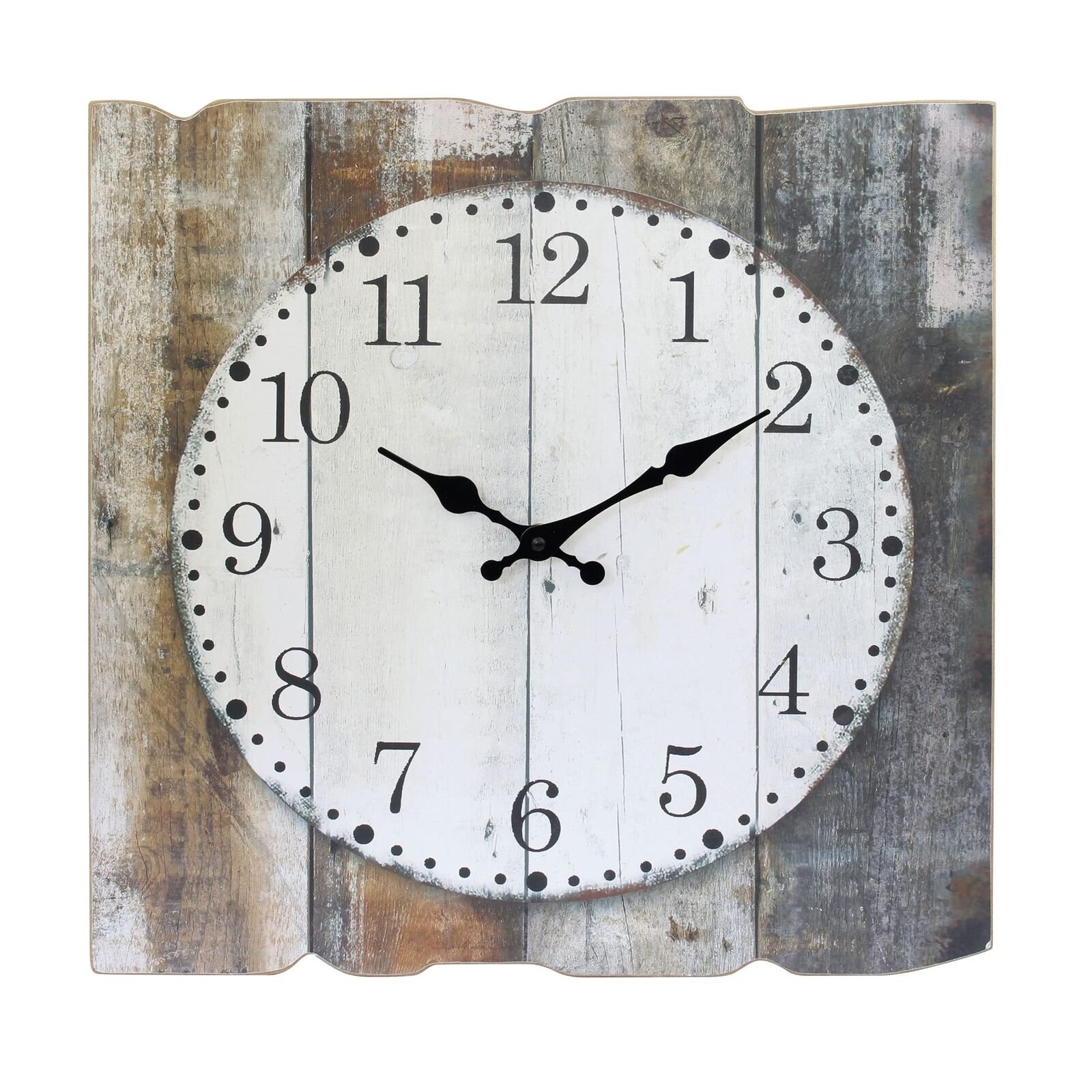 Square 15" Rustic Farmhouse Worn Wood Arabic Number Battery Operated Wall Clock