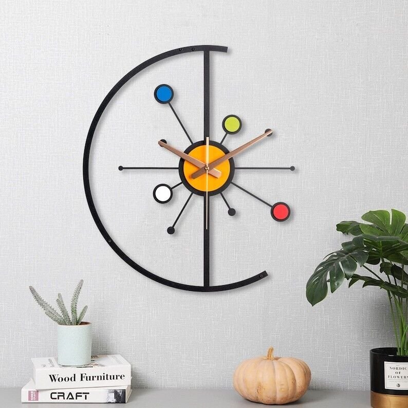 Starburst Large Wall Clock, Atomic Wall Clock , Mid Century Modern Wall Clock