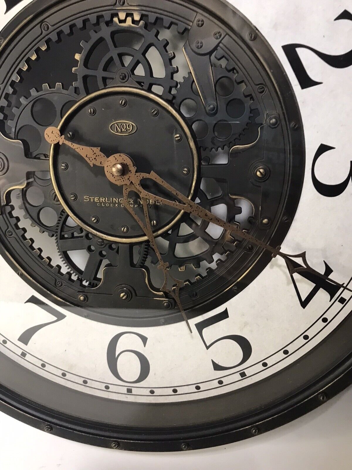 Sterling and Noble Co Large Steampunk No. 9 Wall Clock Gears Industrial Silent