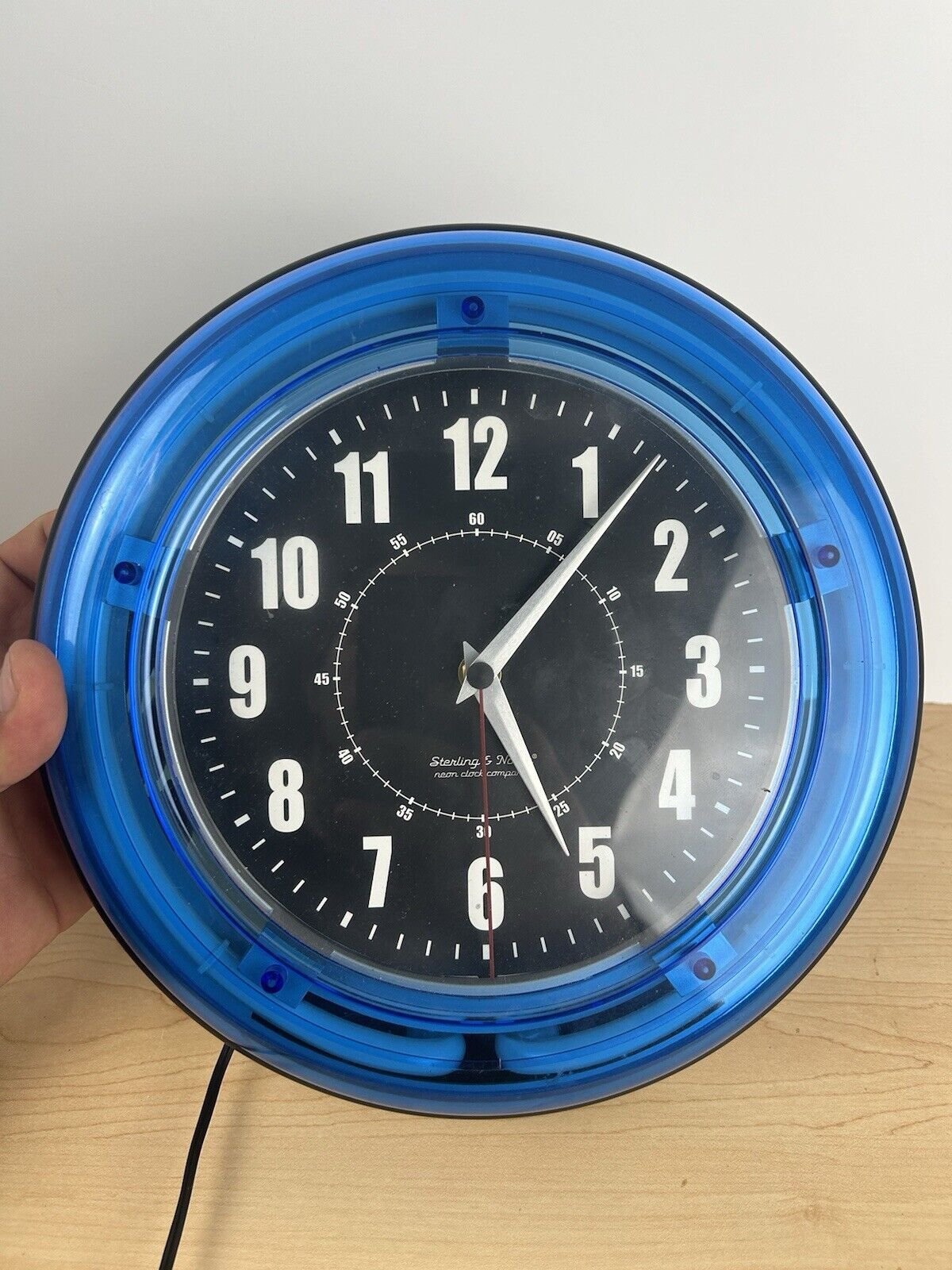 Sterling And Noble Neon Blue Lighted Wall Clock Tested & Working
