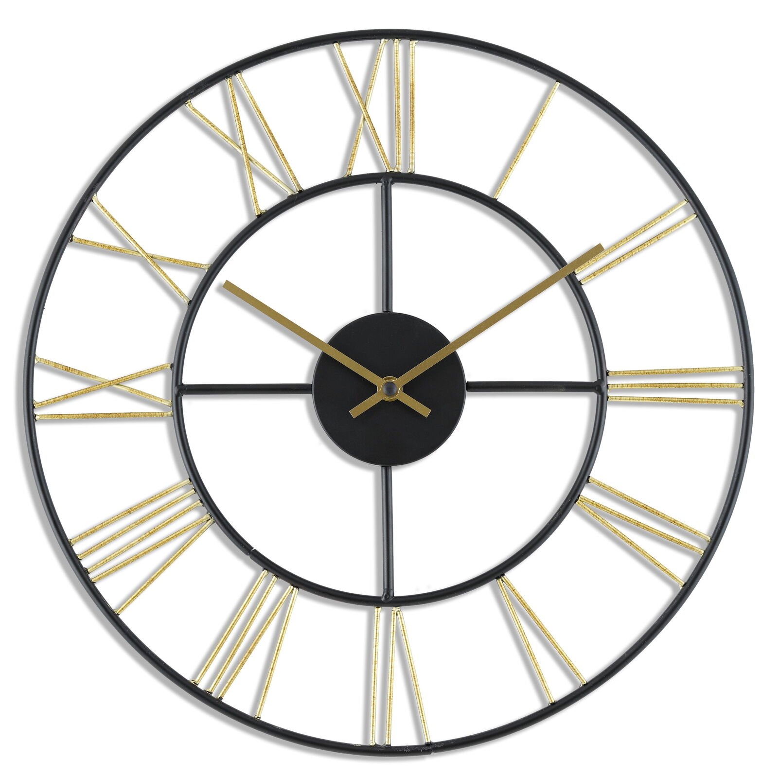 Sterling & Noble 16" Gold Indoor Round Roman Numeral Metal Analog Wall Clock