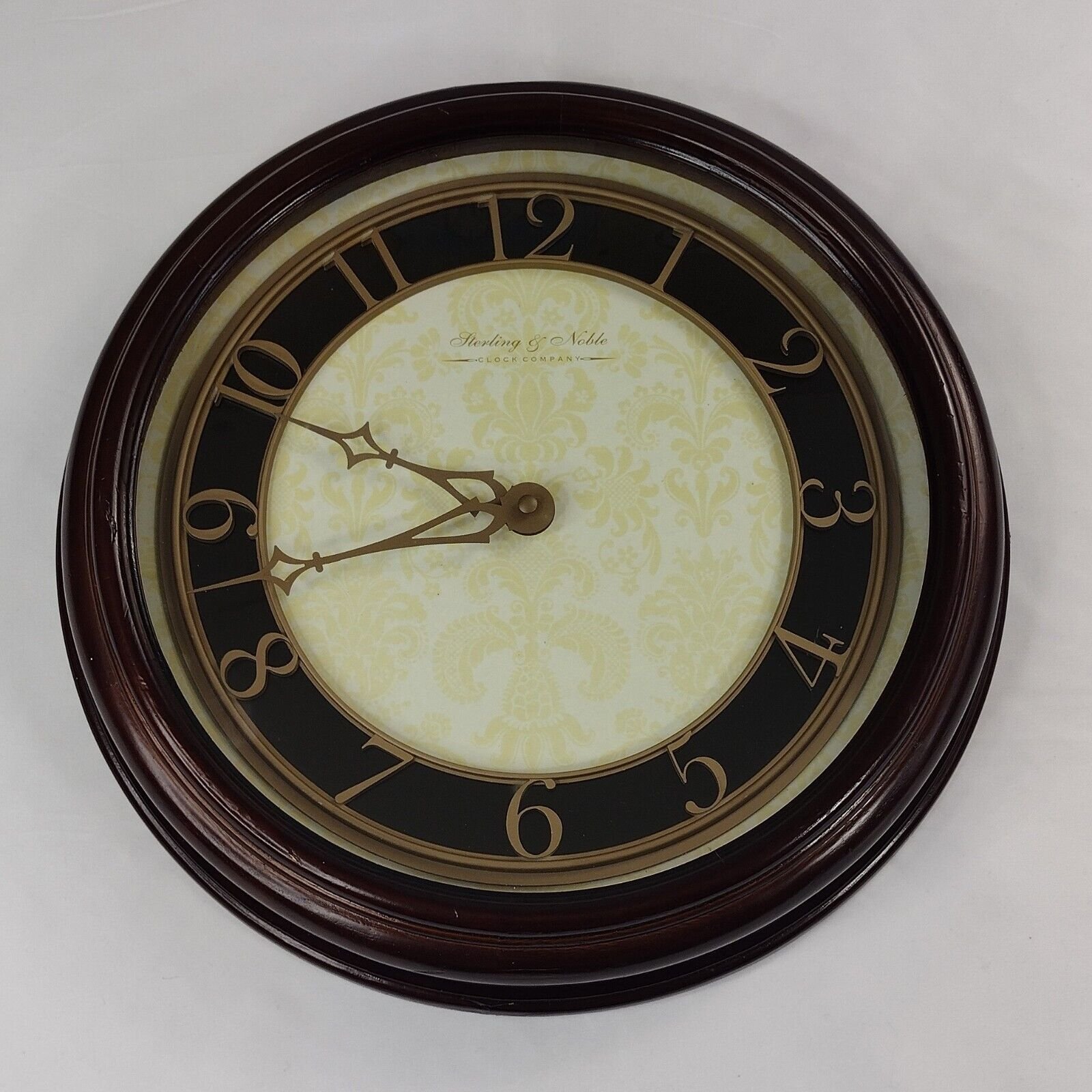 Sterling & Noble Mahogany Wood 16" Analog Wall Clock Victorian Era Damask Style