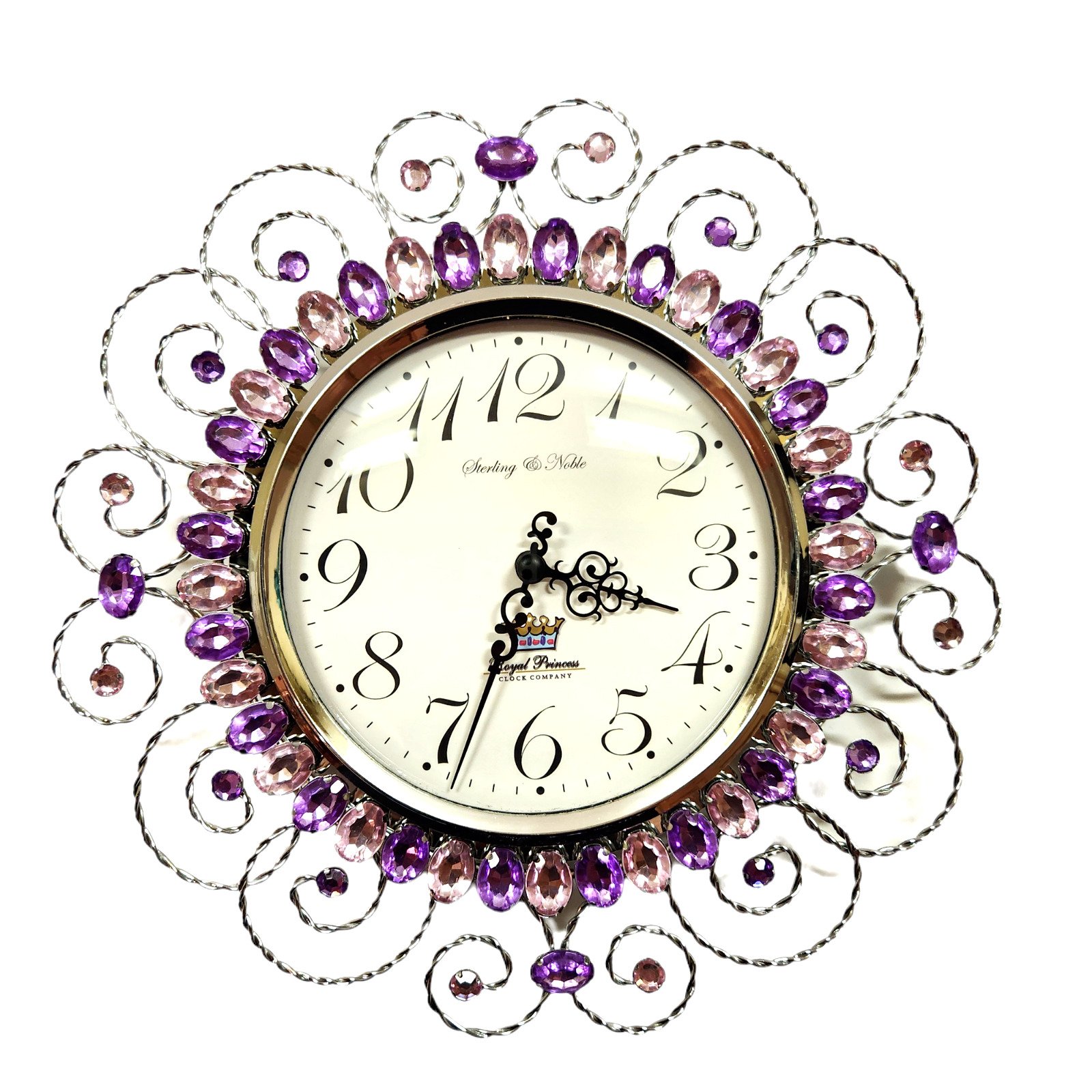 Sterling & Noble Purple Faux Gemstone & Silver Tone Metal Wall Clock Works