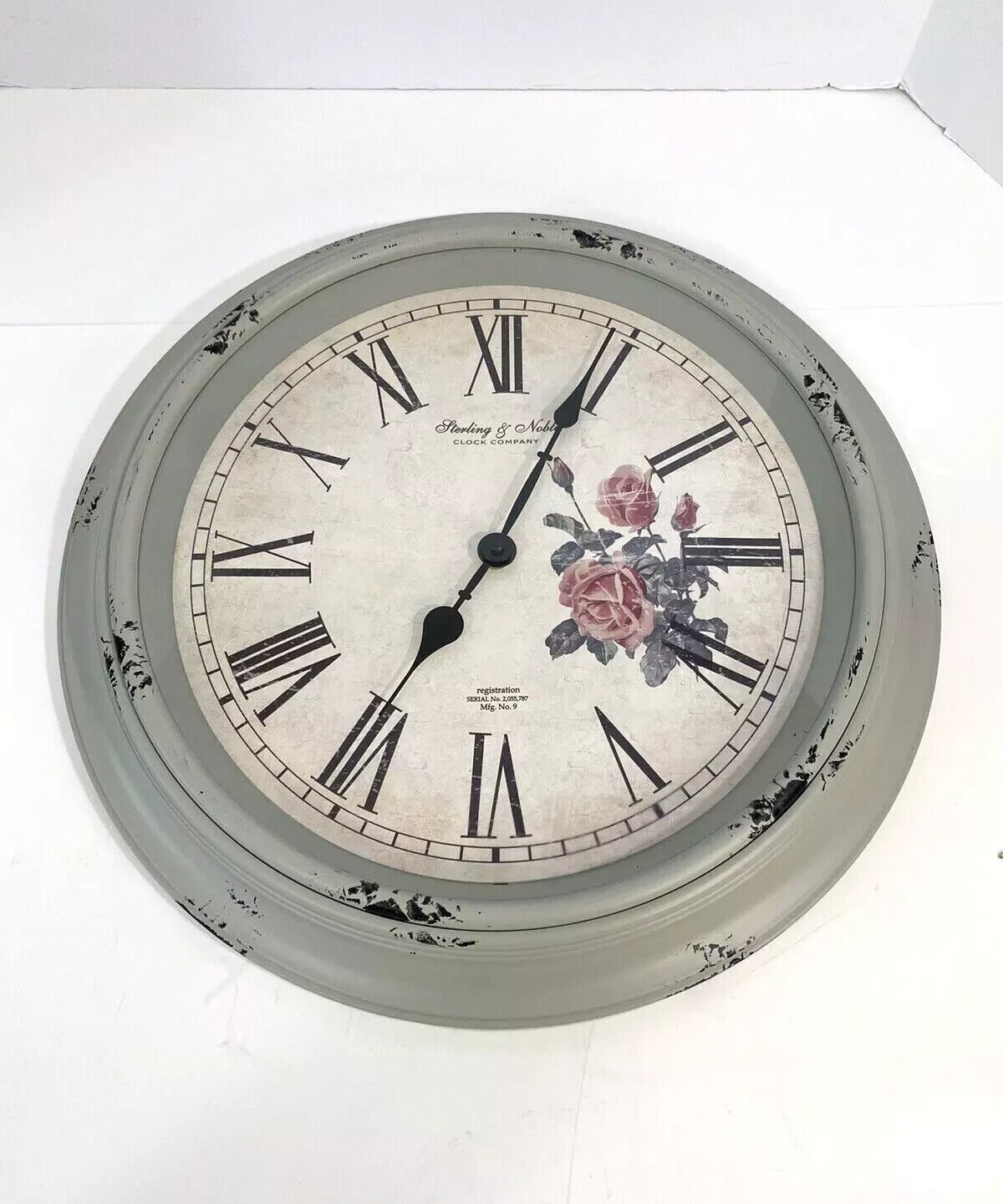 Sterling & Noble Round Rose Decorative Wall Clock Rustic Brown 15 inch Silent