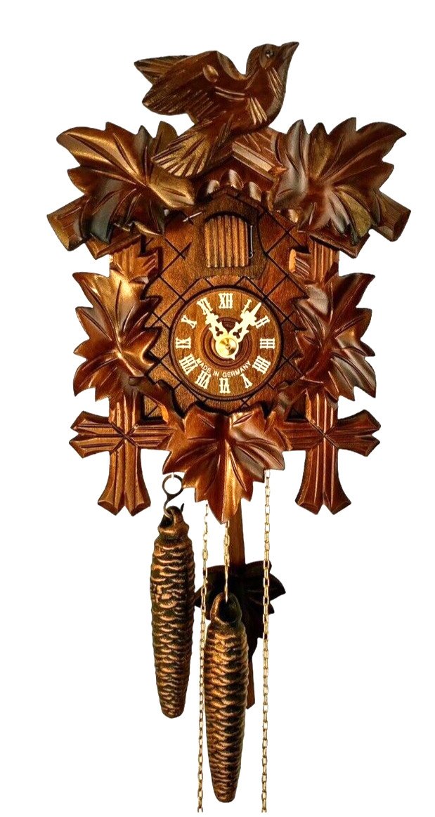 Sternreiter Cuckoo Clock Certified Vds Germany Five Leaves Bird walnut CC 1200