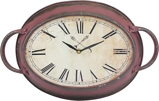 Stonebriar Rustic Farmhouse Oval Battery Operated Metal Wall Clock with Red Rust Finish