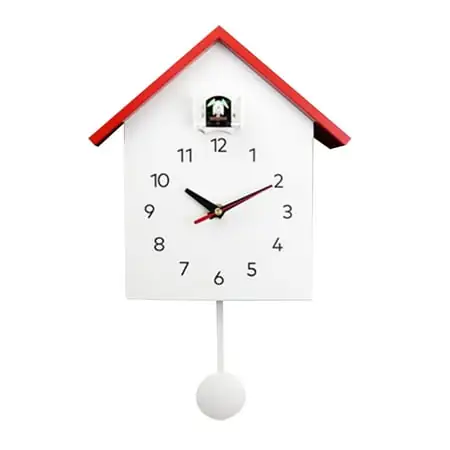 Stylish Cuckoo Clock Wall Clock Mute Movement, Modern Minimalist Double Design Red