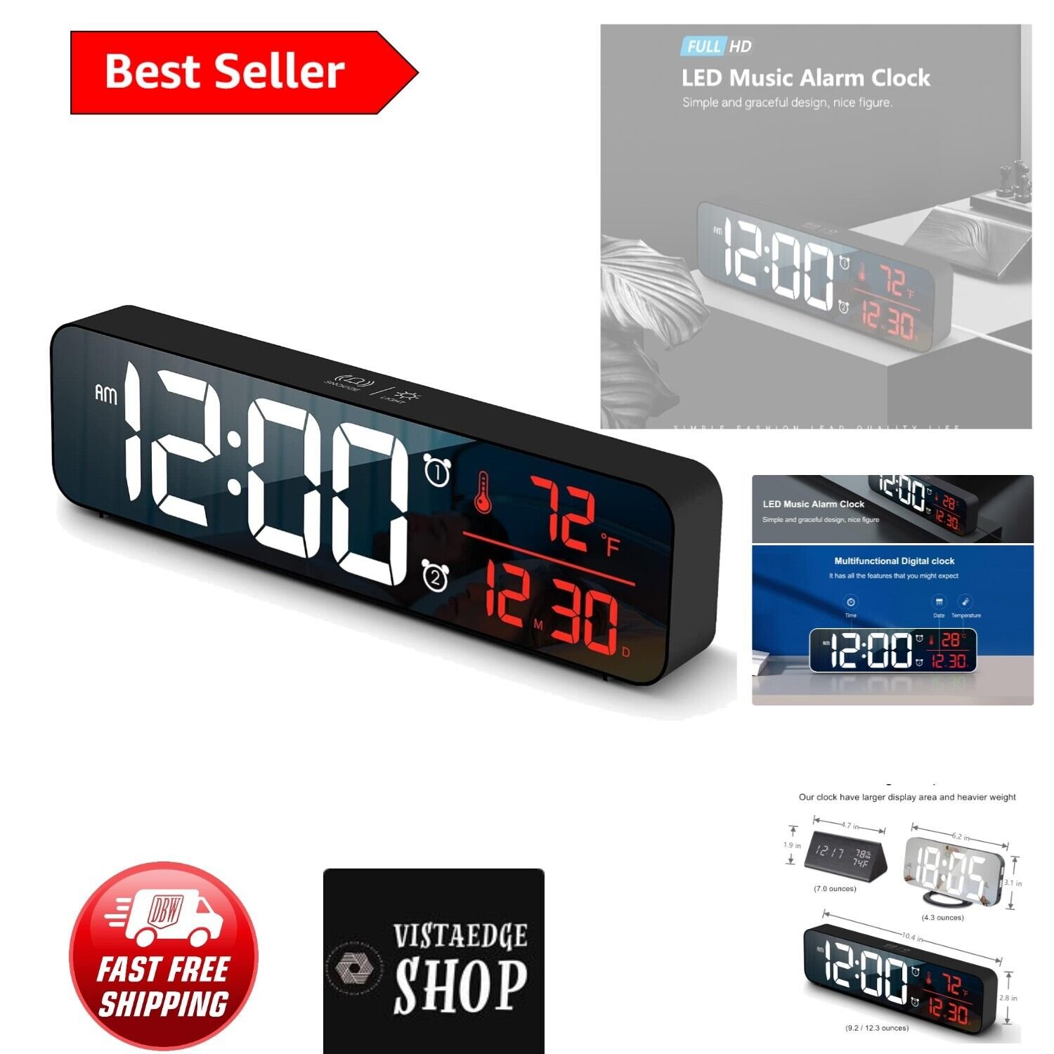 Stylish Desk Table Clock with Versatile Placement and 40 Selectable Ringtones