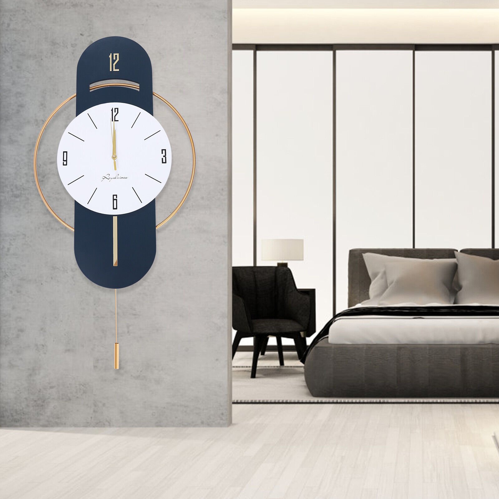Stylish Large Silent Metal Wall Clock Battery Operated Living Room Home Decor